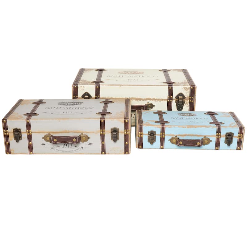 Multi Colored Wooden Nesting Decorative Trunk with Vintage Accents and Studs (Set of 3)