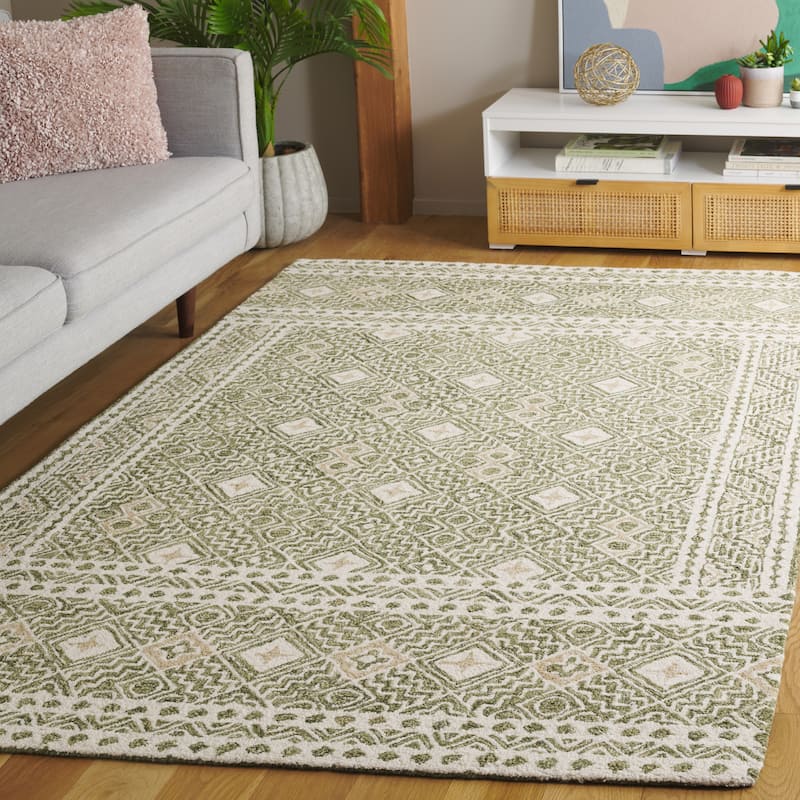 SAFAVIEH Handmade Micro-Loop Jelske Wool Rug - 6' x 9' - Green/Ivory - Rectangle