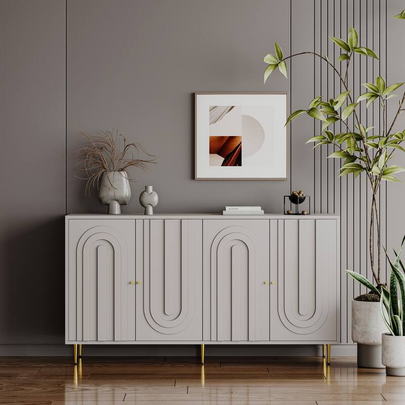 Modern 4 Door Wooden Cabinet, Storage Cabinet for Living Room, Entryway, Hallway