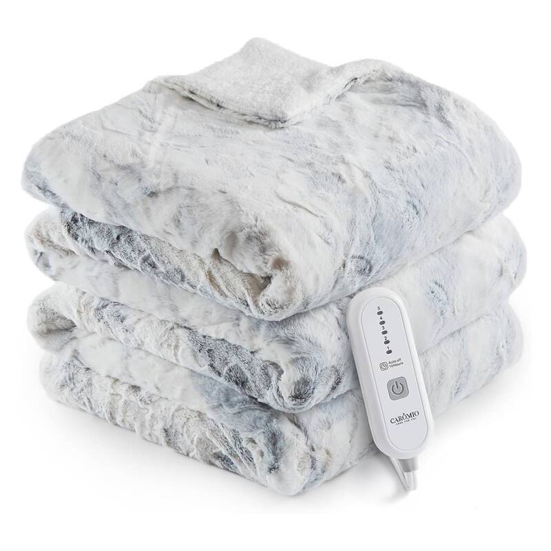 Soft Thicken Heated Electric Throw Blanket, White with 5 Heating Levels