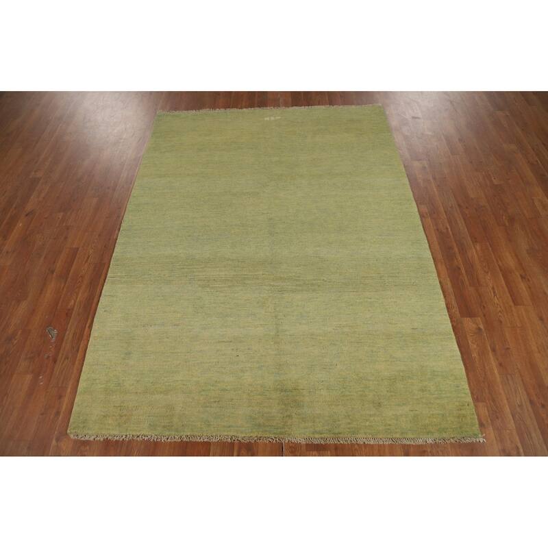 Light Green Modern Gabbeh Oriental Area Rug Handmade Wool Carpet - 4'11" x 6'7"