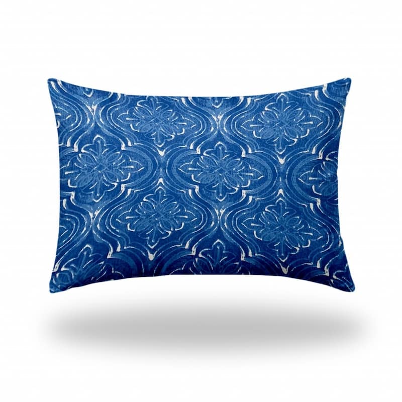 HomeRoots 14" X 20" Blue And White Enveloped Ogee Lumbar Indoor Outdoor Pillow Cover - 4