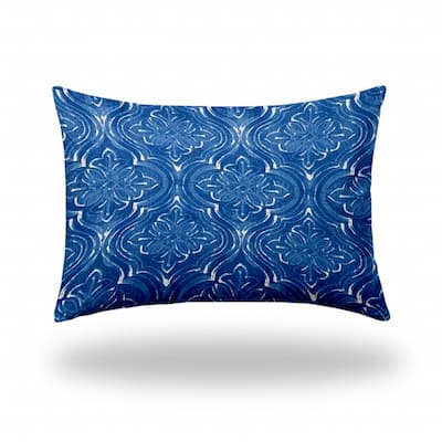 HomeRoots 14" X 20" Blue And White Enveloped Ogee Lumbar Indoor Outdoor Pillow Cover - 4