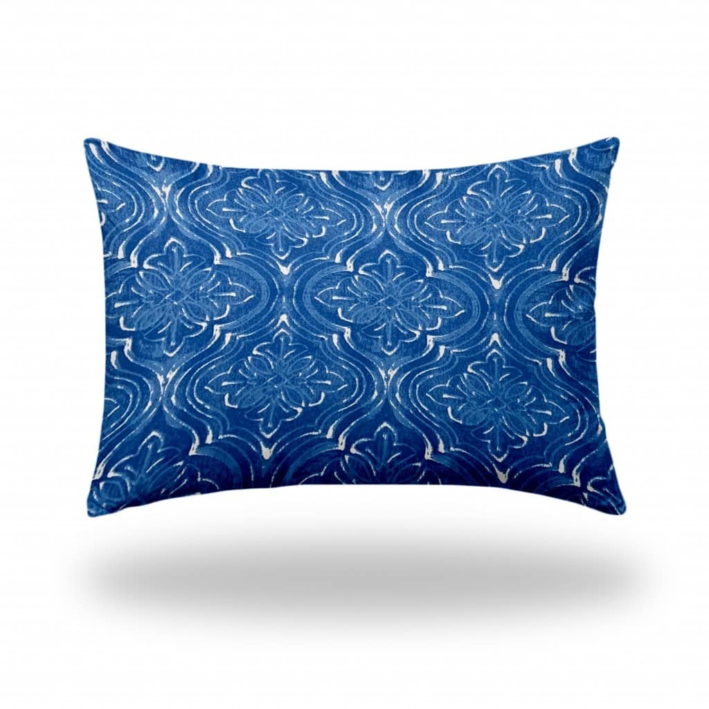 HomeRoots 14" X 20" Blue And White Enveloped Ogee Lumbar Indoor Outdoor Pillow Cover - 4