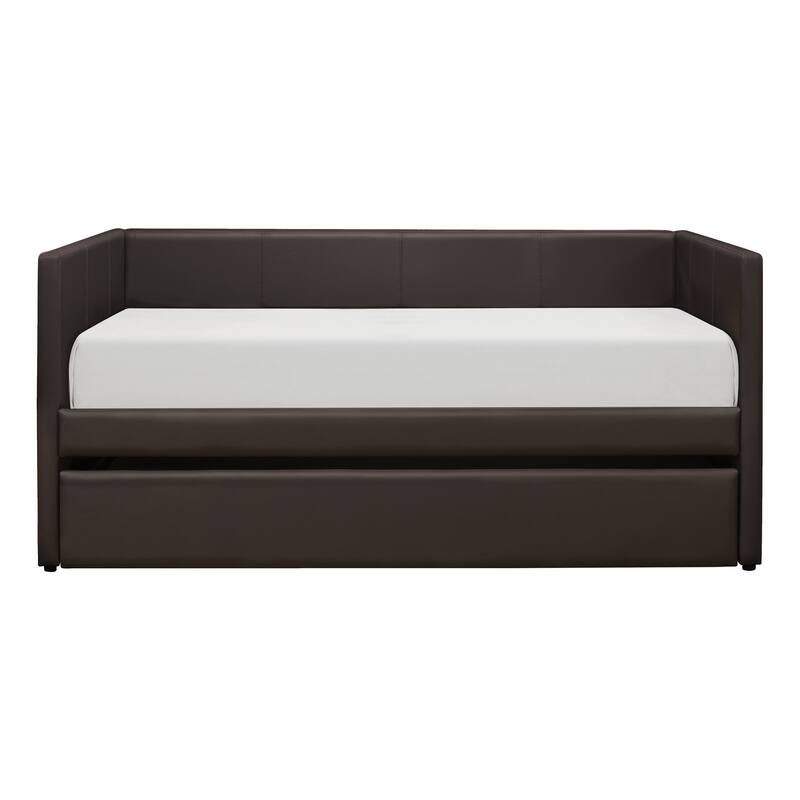 Black Faux Leather Upholstered Contemporary Daybed with Trundle Wooden Furniture 1pc