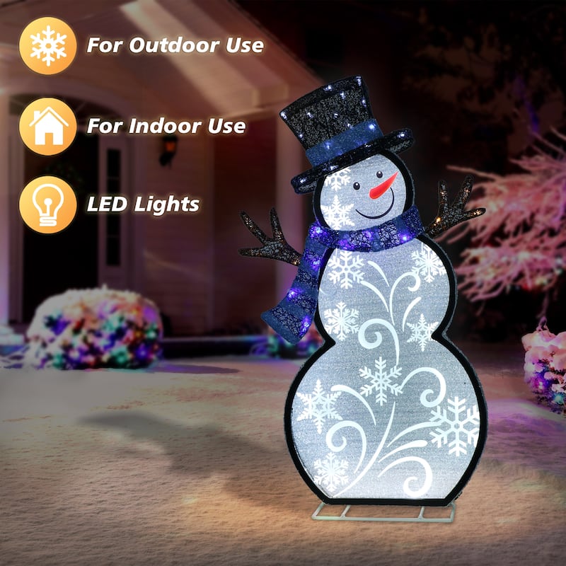 Puleo International 30 in Lighted Outdoor Snowman with 137 Warm White LED Lights, Outdoor UL Adapter - White/Blue/Black