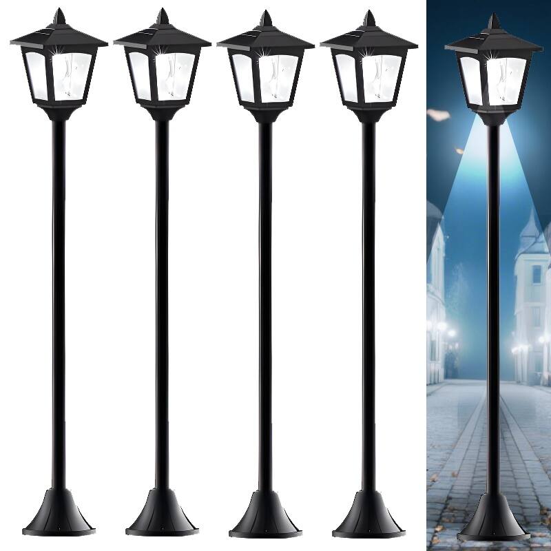 4 Pack 40" Solar Lamp Post Lights - IP65 Waterproof LED w/Dusk to Dawn Sensor for Yard & Driveway - Black - Black