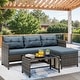 preview thumbnail 13 of 15, 3-Piece Outdoor Wicker Sectional Sofa Set, Patio Furniture with Chaise Lounge & Coffee Table - N/A Blue