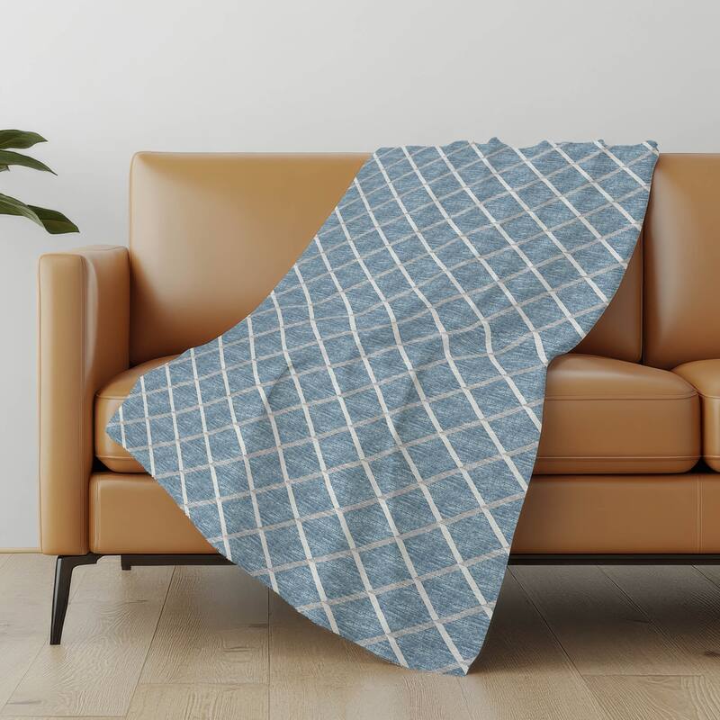 Premium Machine Washable ASB140 Lattice Sherpa Throw Blanket - Sky - 4'2" x 5'10"