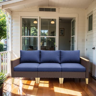 Gymojoy 3-Seat Sofa Wicker Rattan Sectional Sofa