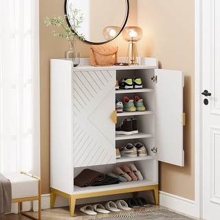 25 Pair Shoe Cabinet with Doors and Adjustable Shelves for