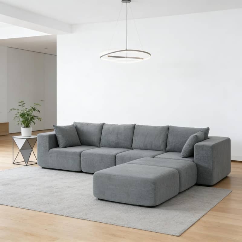 115.7" Velvet Sectional Sofa with 2 Ottomans, No Assembly Required