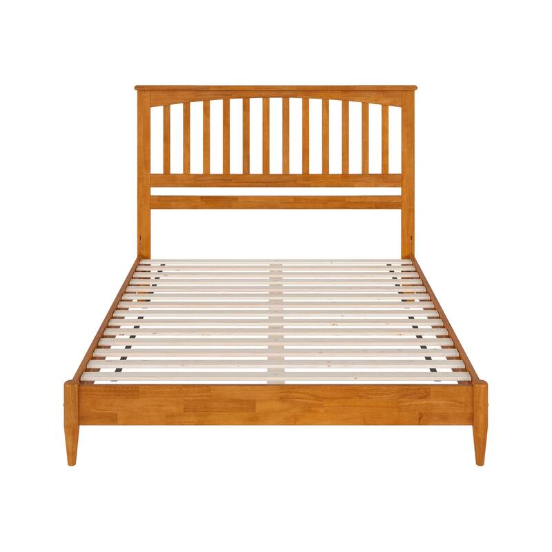 Solid Wood Low Profile Platform Bed - Modern Style Bed Frame, Light Toffee Finish