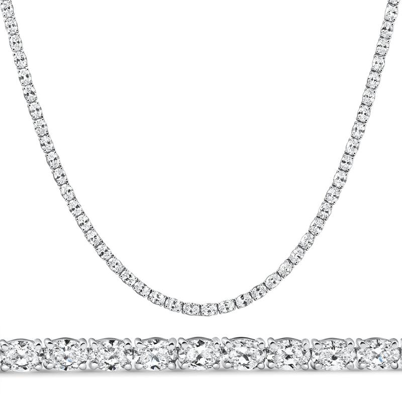 Bliss Diamond 19Ct Oval Diamond Tennis Necklace White Gold Lab Grown