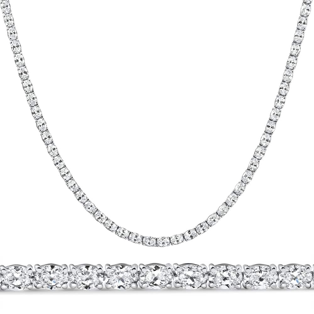 Bliss Diamond 19Ct Oval Diamond Tennis Necklace White Gold Lab Grown