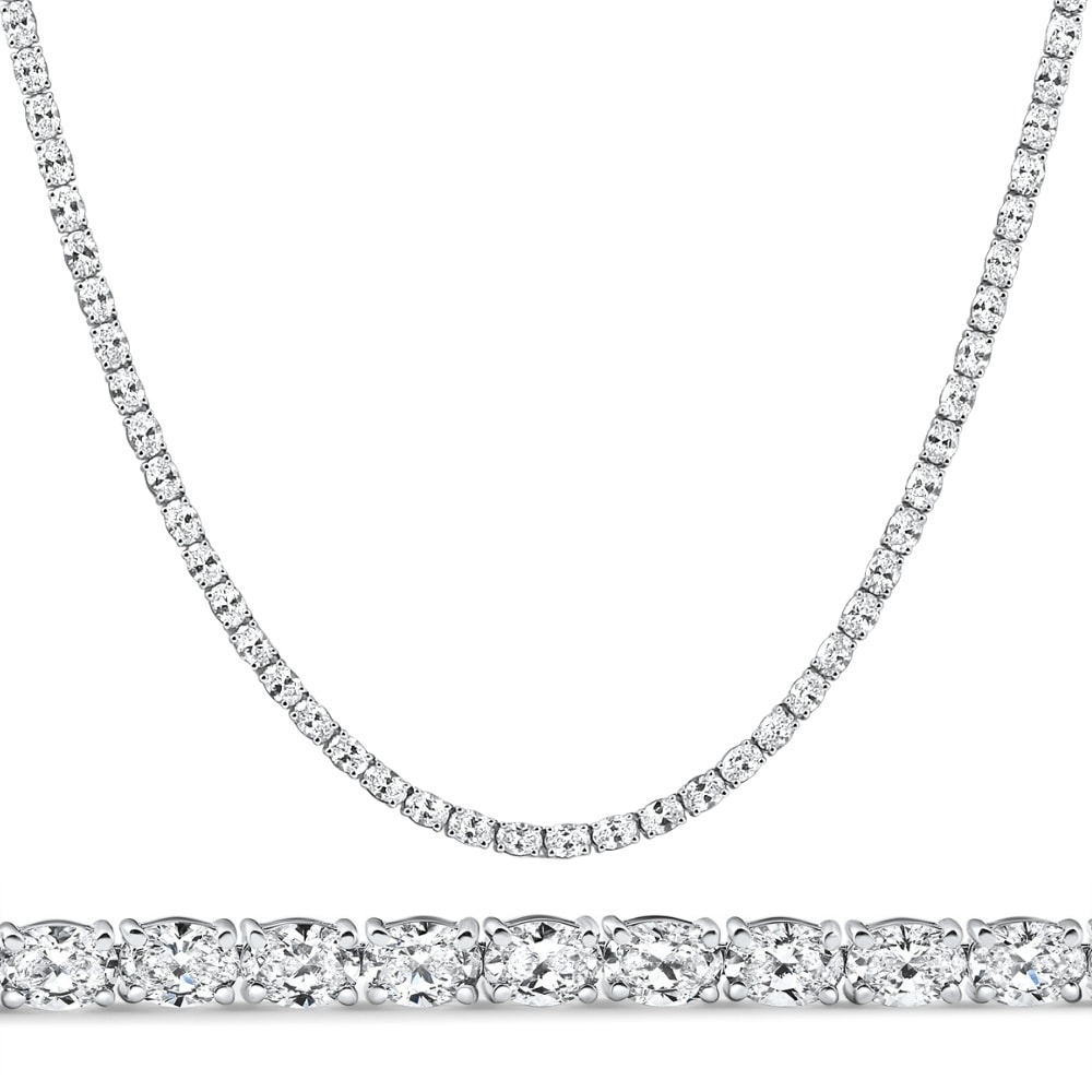 Bliss Diamond 19Ct Oval Diamond Tennis Necklace White Gold Lab Grown