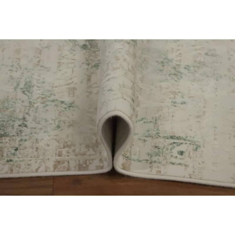 Machine Made Oriental Polyester Carpet Abstract Beige & Ivories Distressed Area Rug - 7' 9'' X 5' 2''