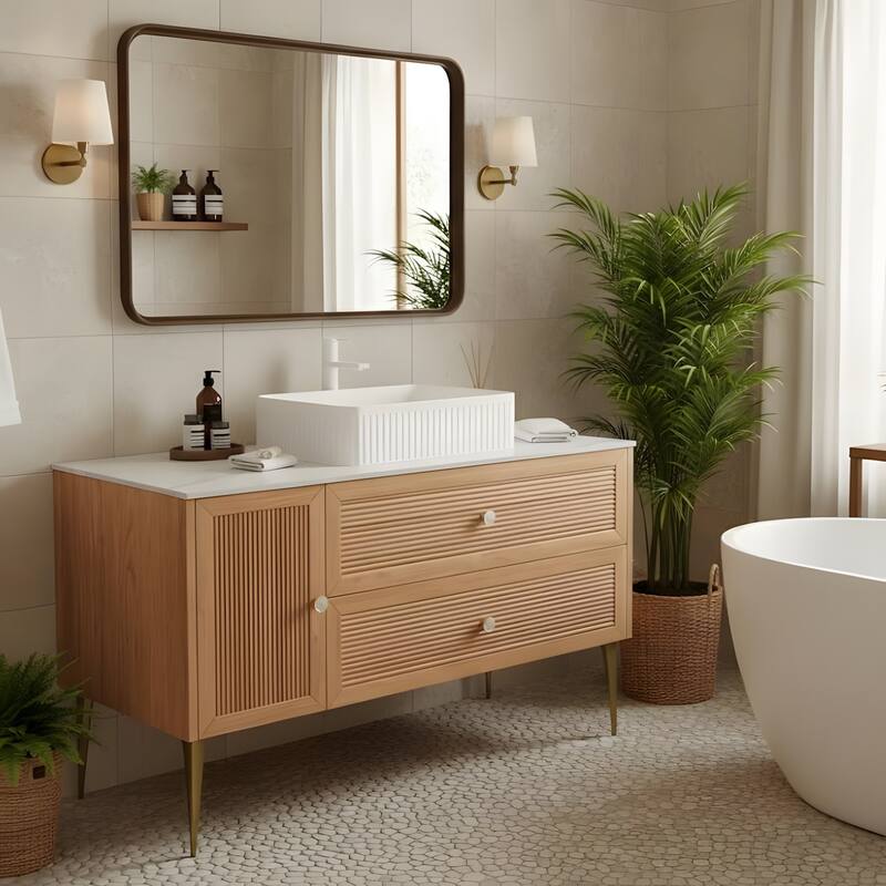 Freestanding Bathroom Vanity with Rectangular Ceramic Basin