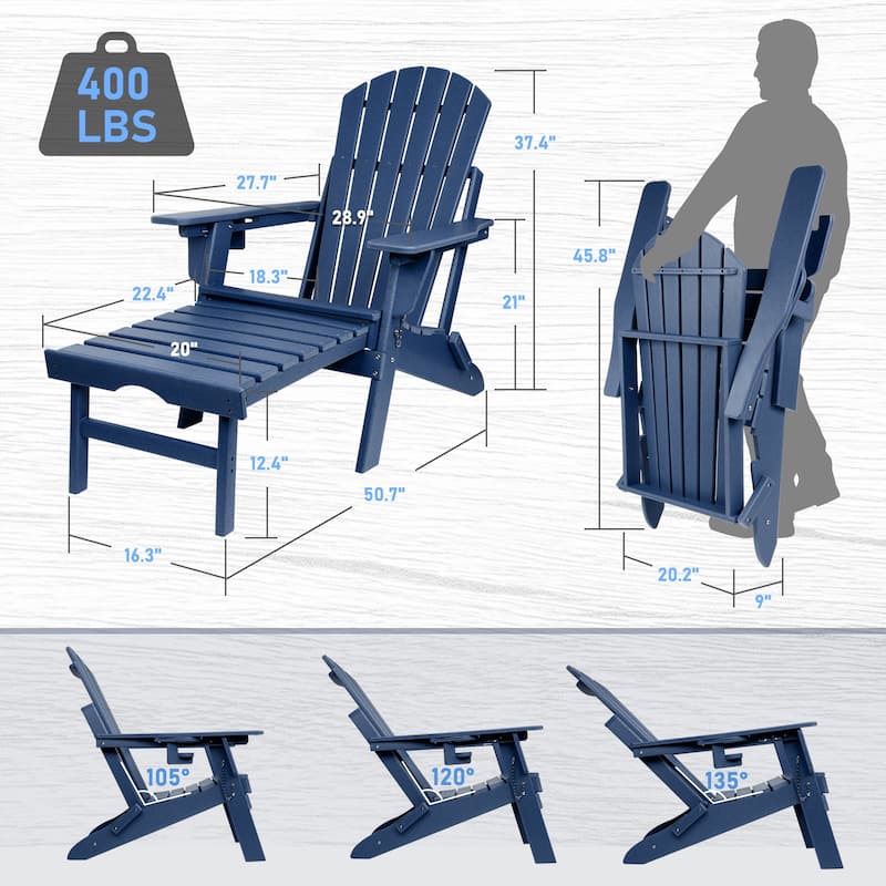 Vrakae Folding and Adjustable Adirondack Chair with Ottoman