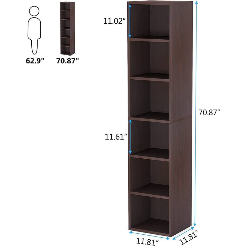 70.9 Inch Tall Narrow Bookcace, 6 Tier Open Bookshelf