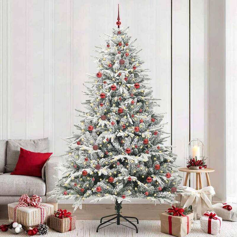 vidaXL Artificial Christmas Tree Green 47.2" PVC - Green with LEDs and white/grey balls - 4 Foot