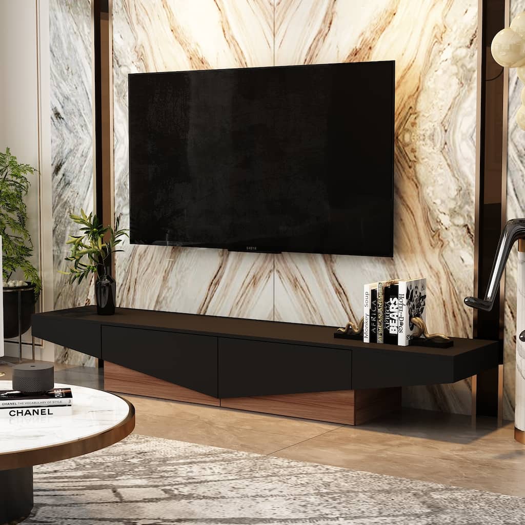 Black&White color scheme TV Cabinet,Entertainment center with 2Drawers - 78.7"W