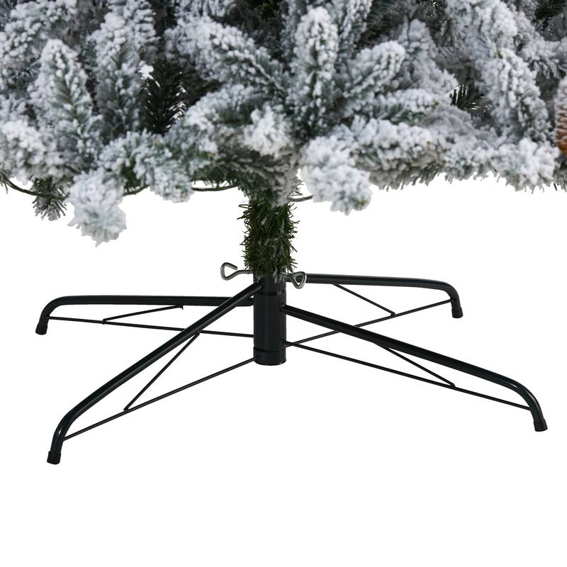 9’ Pre-Lit Flocked Livingston Fir and Cones Artificial Christmas Tree, Warm Clear LED Lights - 9 Foot