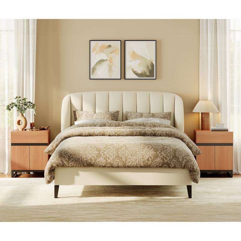 WAMPAT Modern Nightstand with 1 Drawer & 1 Storage Cabinet, Farmhouse Bedside Table with 2 Open Door forBedroom