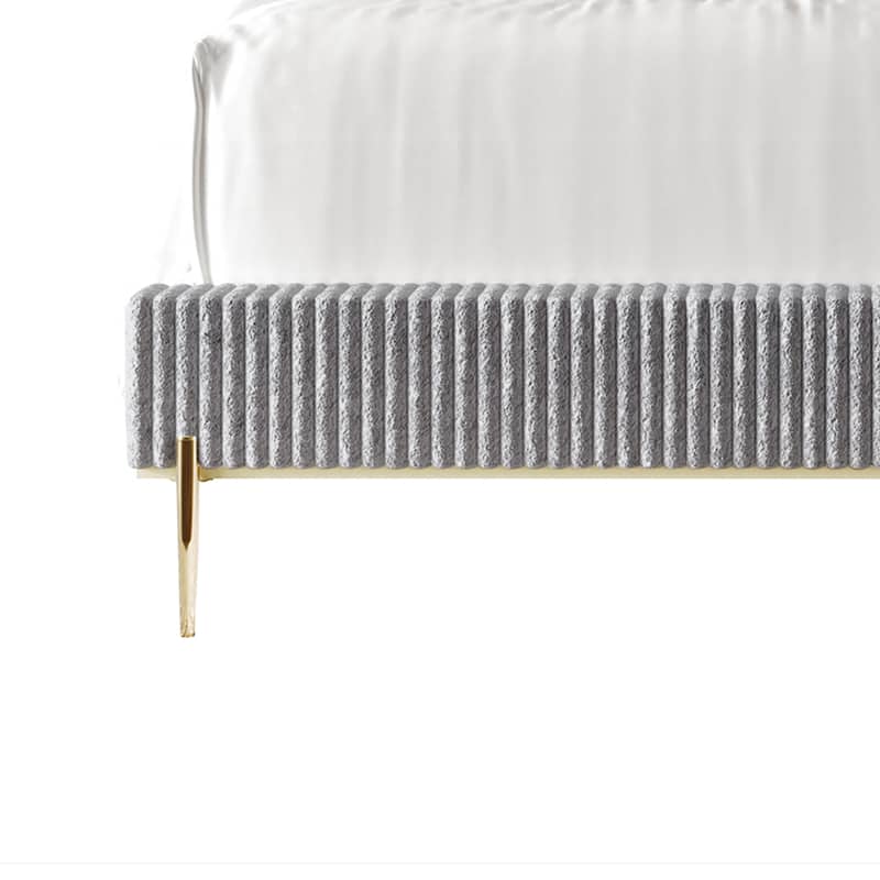 CraftPorch Corduroy Luxurious Gold PU Strip Wingback Velvet Upholstered Bed