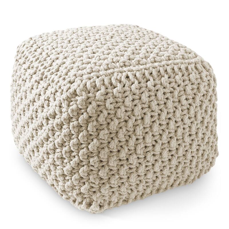Cotton Pouf Ottomans Knit Foot Stool Pouffes for Living Room