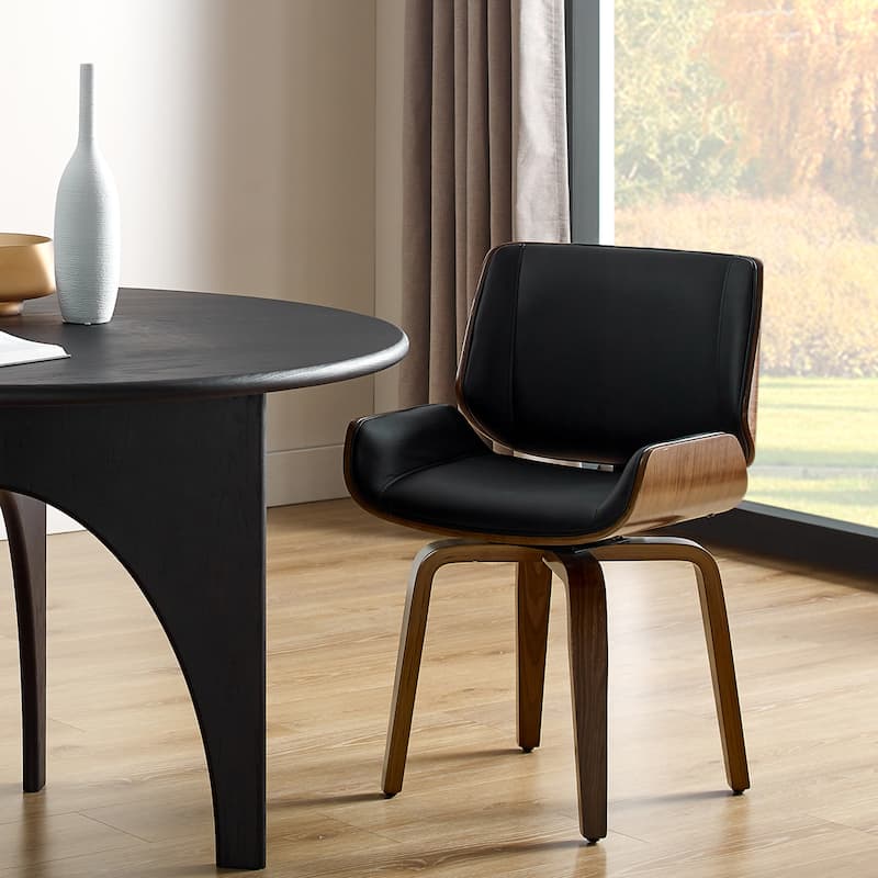 Art Leon Mid-century Faux Leather Swivel Bentwood Dining Chair