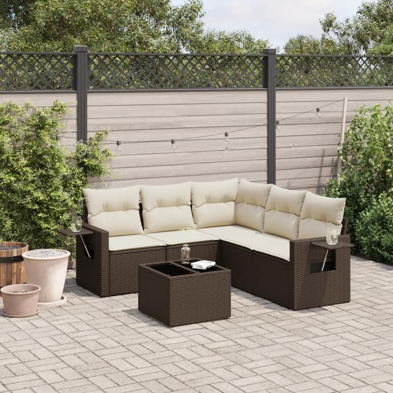 vidaXL Patio Sofa Set with Cushions Outdoor Conversation Furniture Poly Rattan