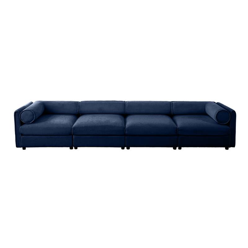 142.5" Chenille 4-Seater Modular Sofa, Cylindrical Back and Storage