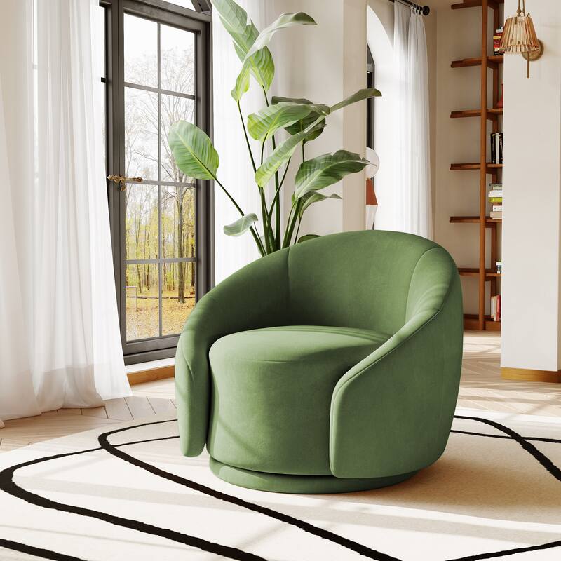35" Wide Velvet/ Boucle Swivel Barrel Accent Chair - Velvet - Green