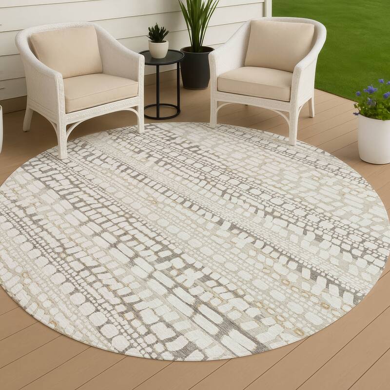 Machine Washable Indoor/ Outdoor Modern Winfield Chantille Rug - Ivory - 8' x 8'