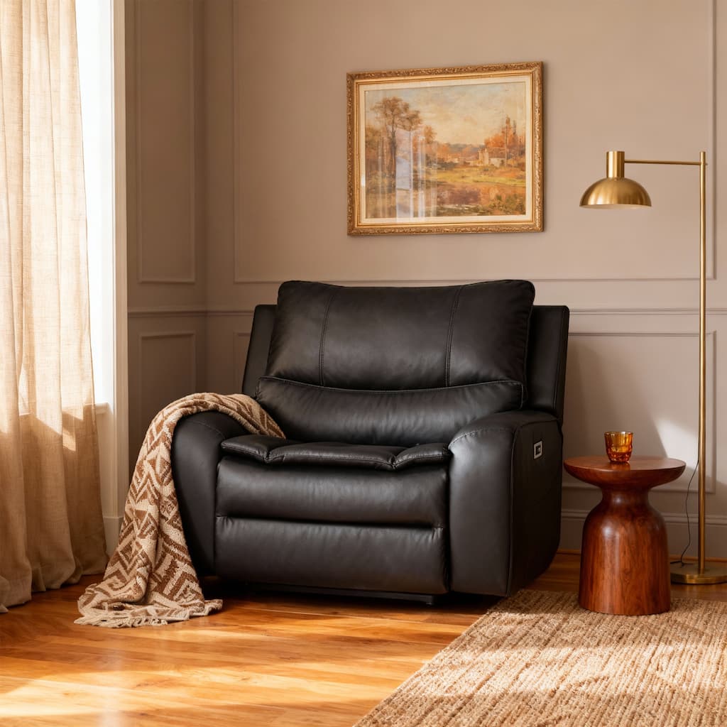 48.5" W Faux Leather Dual-Power Oversized Width Seat Recliner with USB & USB-C Charging, Ajustable Headrest