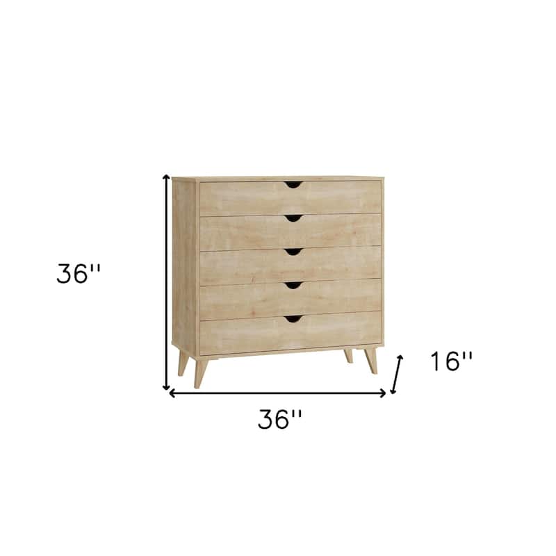 HomeRoots 36" Natural Five Drawer Dresser