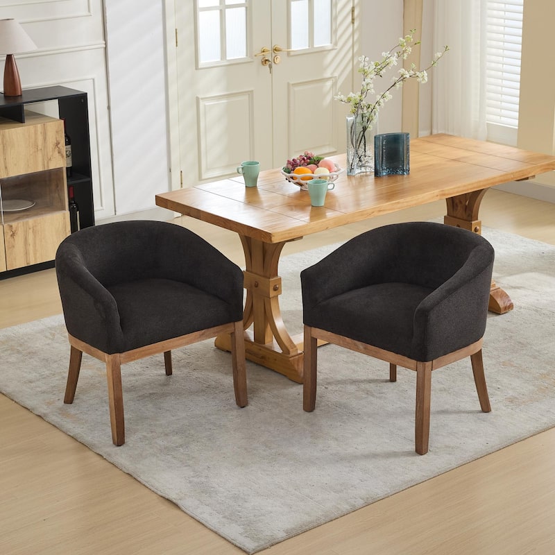 Modern 19" W Upholstered Barrel Dining Chairs with Arms, Farmhouse Linen Accent Chairs with Solid Wood Frame