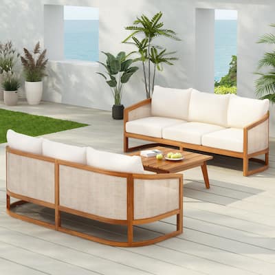 Christopher Knight Home - Liora Outdoor Acacia Wood 3 Seater Sofa