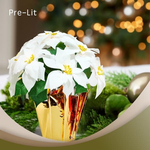 2 Pack Pre-Lit Christmas Decorations Flower LED Lighted Artificial  Poinsettia Plants- Faux Poinsettia Flowers in Pot with Lights - Bed Bath &  Beyond - 39851739