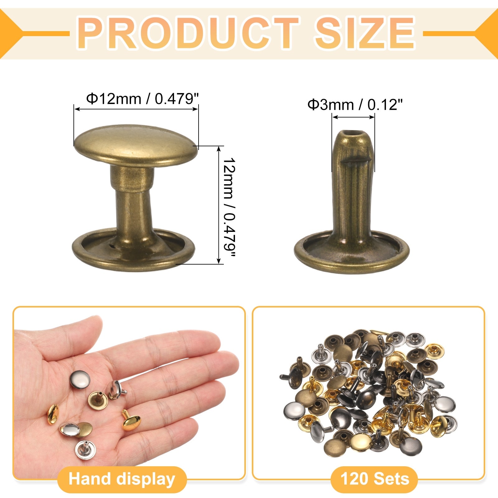 Leather Rivets, Double Cap Rivet Tubular Metal Studs