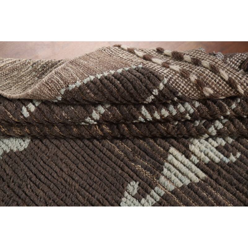 Brown Moroccan Area Rug Handmade Wool Carpet - 8'5" x 12'10"