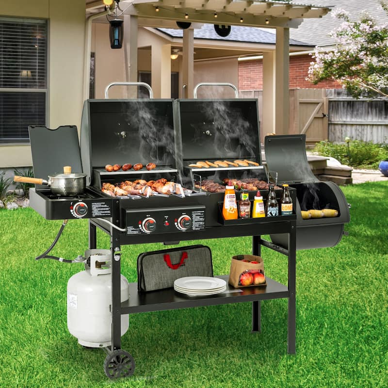 Royal Gourmet 2-Burner Gas and Charcoal Combo Grill with Offset Smoker