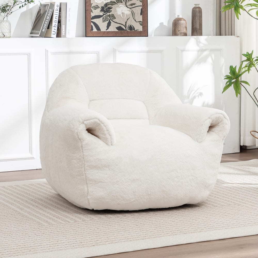 Comfy Bean Bag Chair for Adults, Faux Fur Stuffed Floor Sofa, Floor Lounger Chair with Ergonomic Back for Bedroom, Apartment