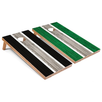 Solid Wood Cornhole Boards - Black and Kelly Stripes Design