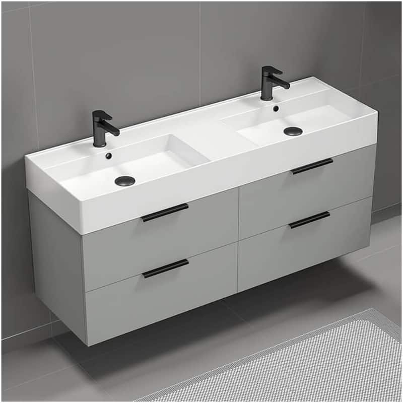 Nameeks Derin-5618-W-2 Derin 54" Wall Mounted Double Basin Vanity Set