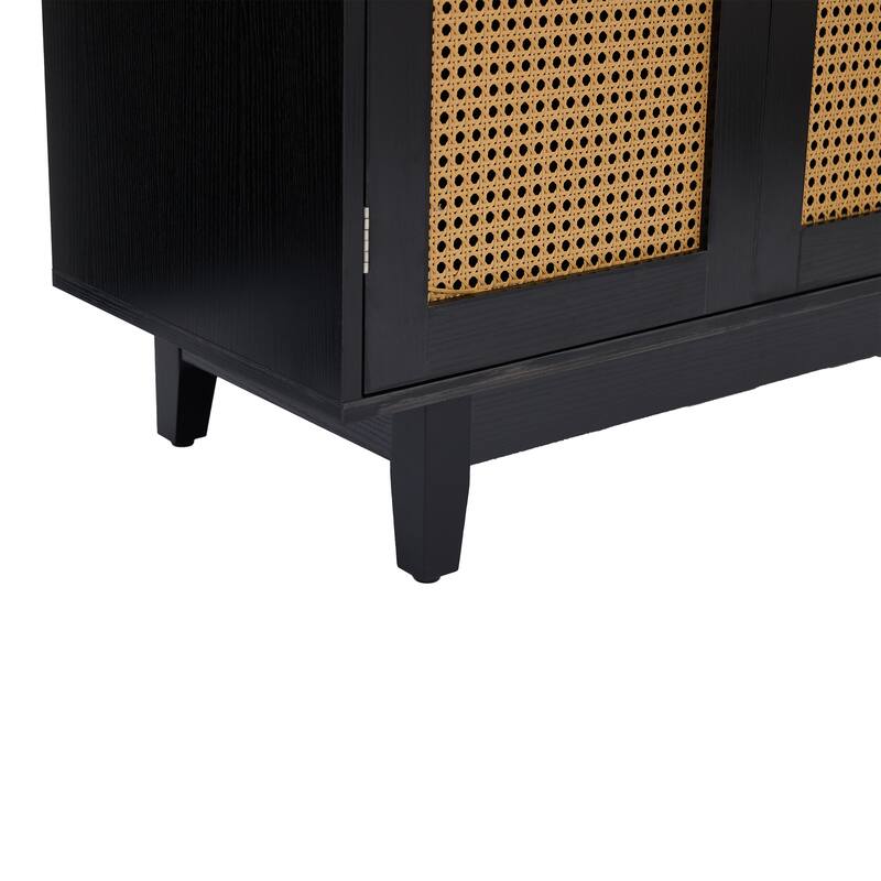 Rattan Accent Cabinet Storage Sideboard Buffet with 4 Doors