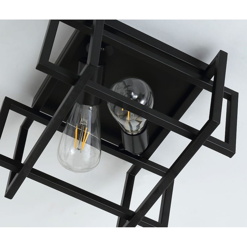 Industrial Black 2-Light Caged Shape Metal Ceiling Flush Mount