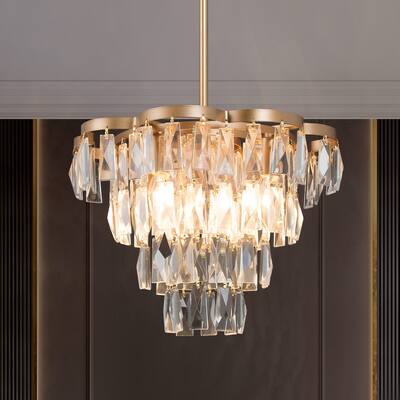 Modern Glam 4-tier Crystal Chandelier 4-light French Country Wagon Wheel Dining Room/ Island Lighting - 14.1 inches