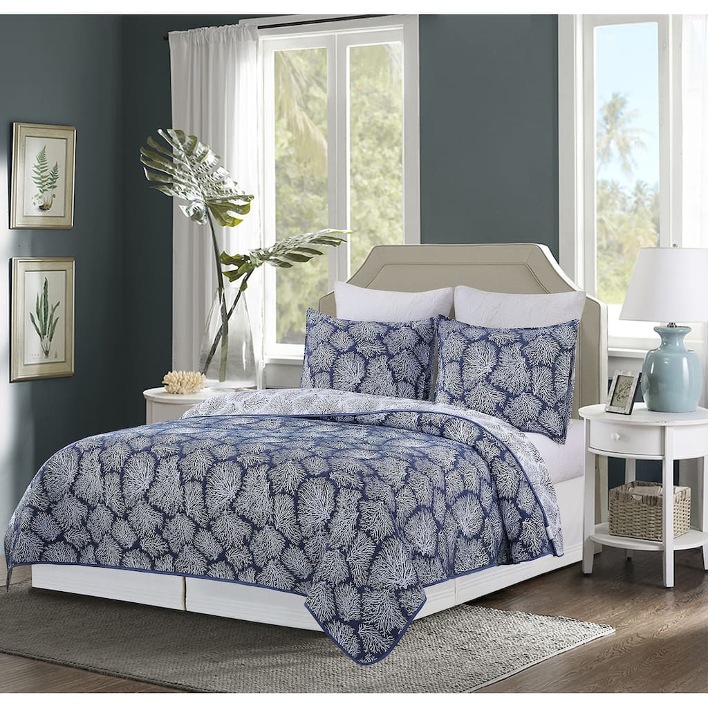 Blue Coral Jaquard Coverlet